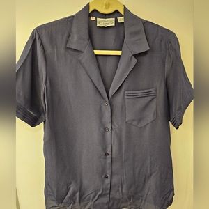 Vintage - Silky Sheer "The Villager" Navy Blouse - Size 12 - NWOT